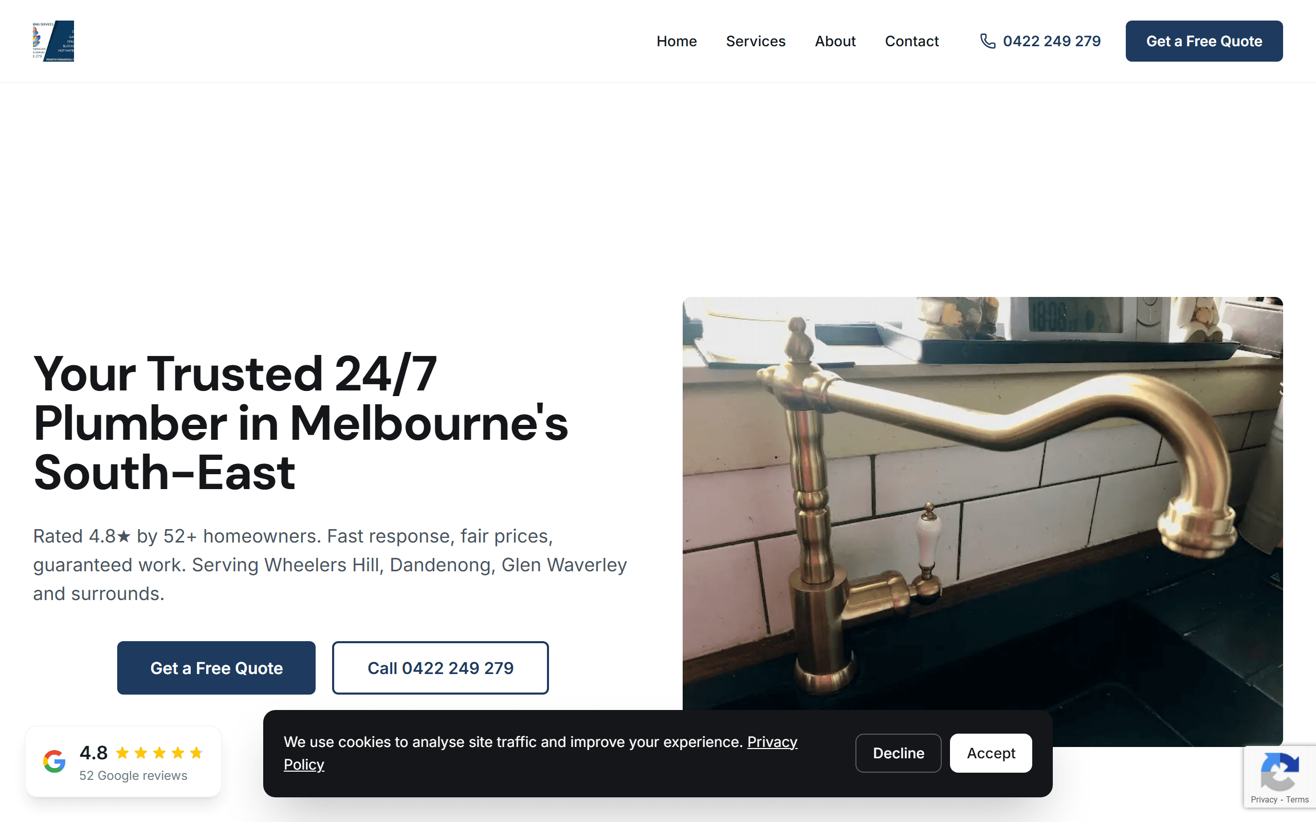 Ash Plumbing website homepage on desktop