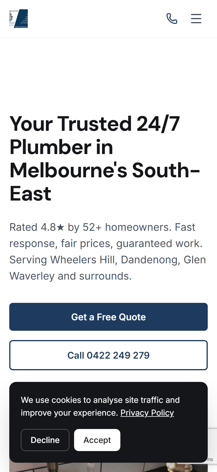 Ash Plumbing website on phone