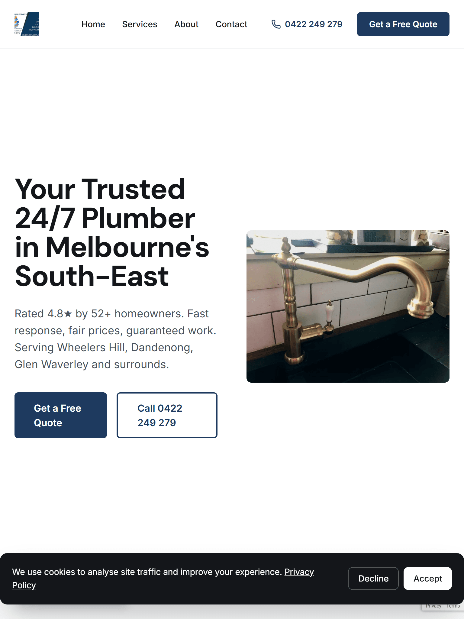 Ash Plumbing website on tablet